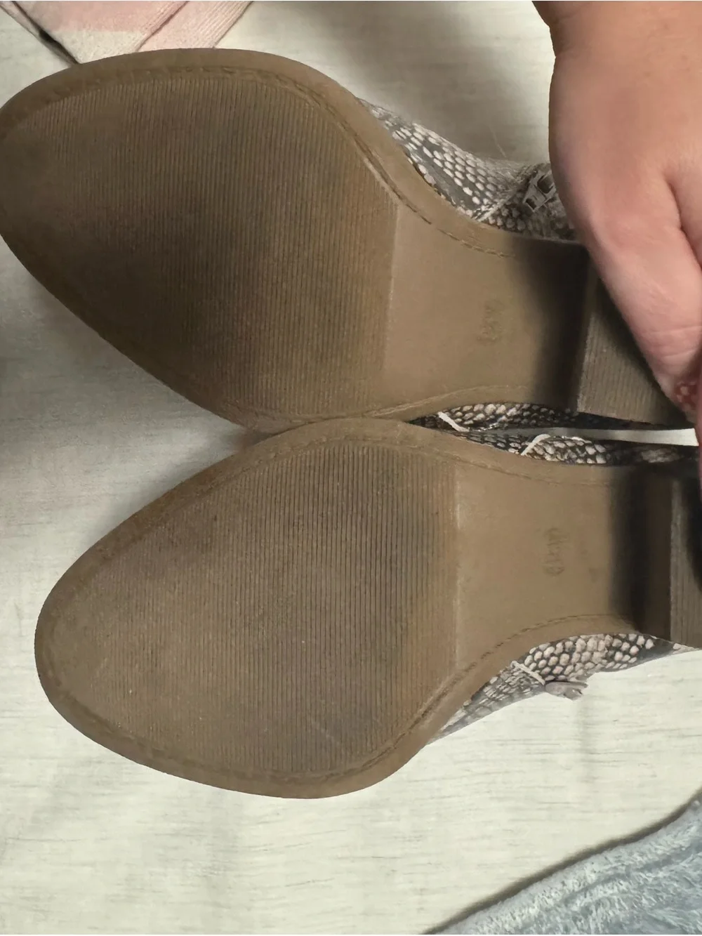 Universal Thread Snake-Print Ankle Boots in Taupe and Black